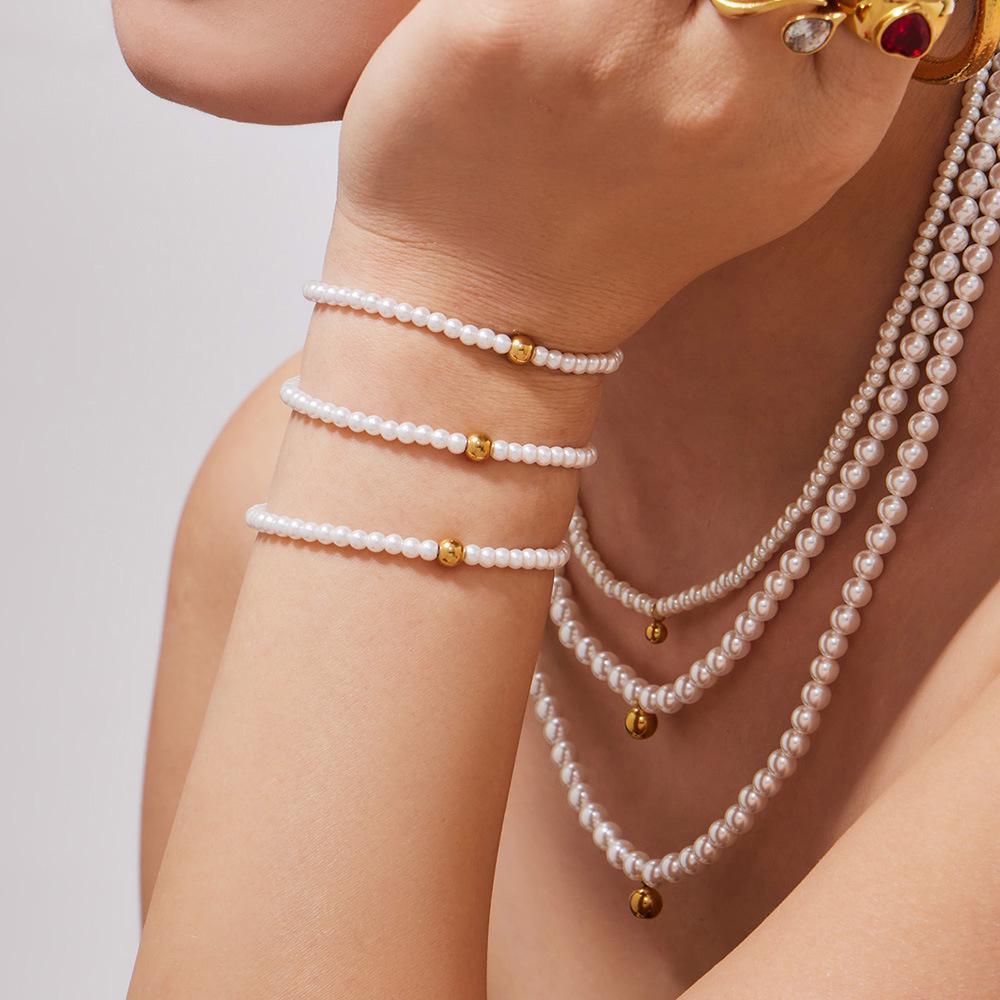 Mili Exquisite Pearl Beaded Necklace & Stainless Steel Bracelet Jewelry Set for Women