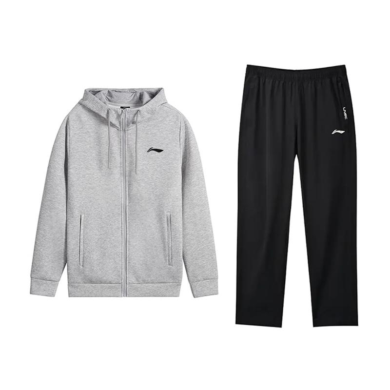 Li-Ning Minimalist Fashion Soft Comfortable Loose Windproof Versatile Hooded Cardigan Sweatshirt Jacket Casual Sports Suit AWDVP47-1+YYKVA35-1 XL