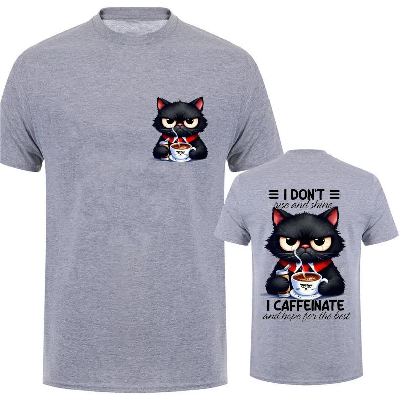 Cat Loving Coffee Print Men's T-shirt Summer Tees Comfortable Breathable Short-sleeve Top Black Cat Lovers Oversized Men T-shirt