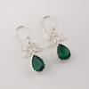 Bijoux Boucles d'Oreilles Crochets Faits Main en Argent Sterling 925 Pierre Précieuse Émeraude Verte 1.84" CE-27-12