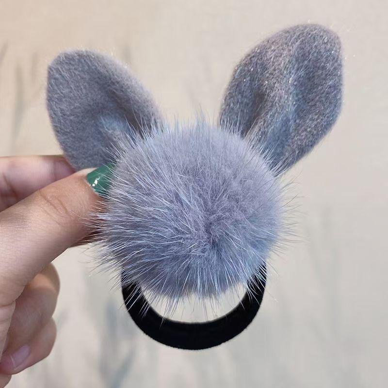 Elegant Rabbit Ear Plush Hair Tie - High Elastic Ponytail Holder for Autumn/Winter