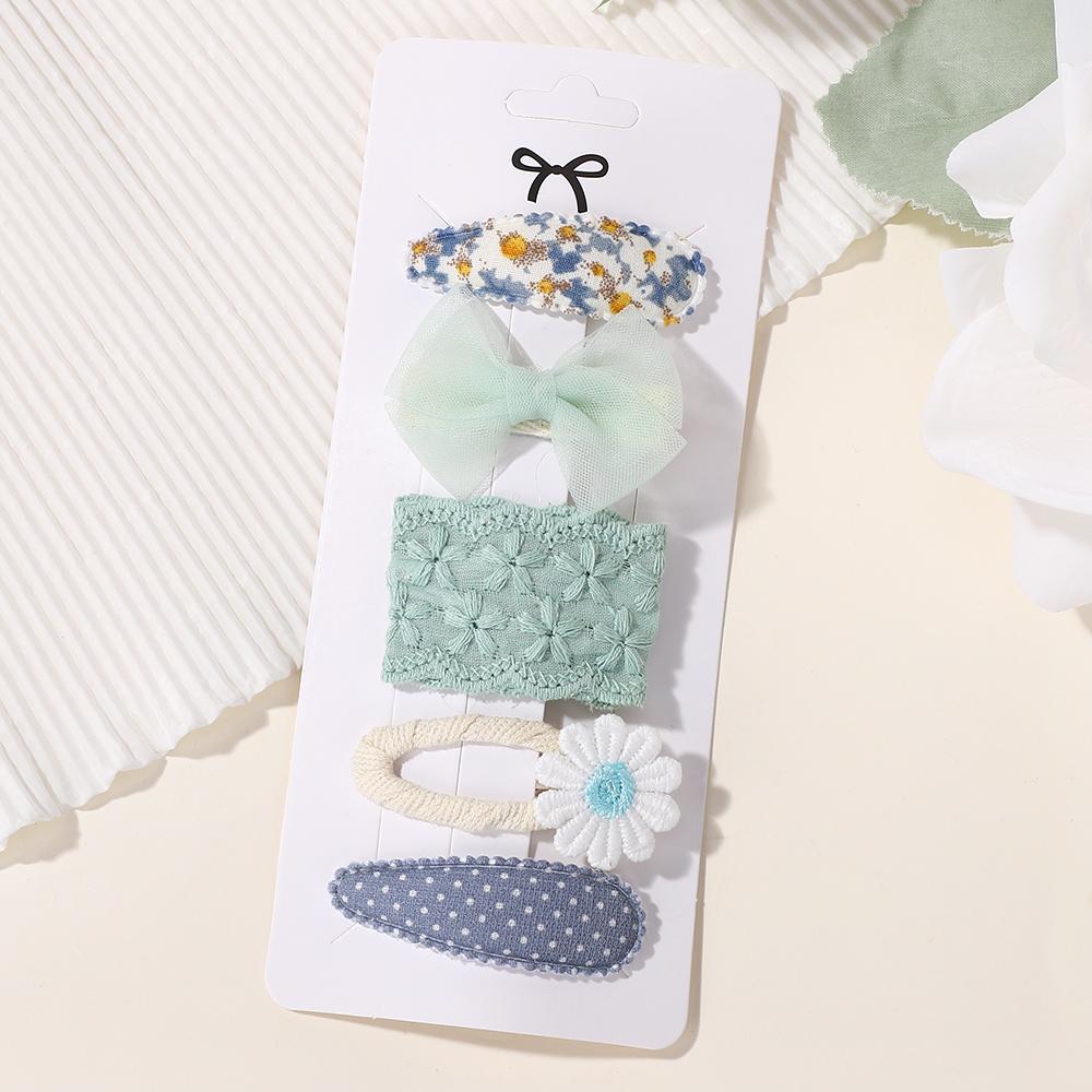 RAINBOW BOWS 5Pcs/Set Girls Boutique Headwear Hair Clip Embroidered Printing Barrette Fresh Daisy Hairpin Kids Hair Accessories