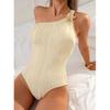 Womens Solid Color One-Shoulder Swimsuit With Starfish Detail Backless Fit Beach Vacation Swimming