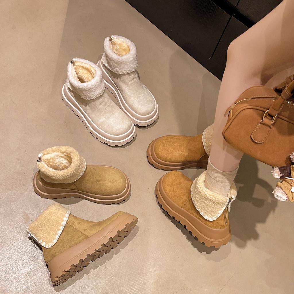 Women's thick bottom furry mouth winter lightweight warm cold plush snow boots non-slip wear casual sneakers cotton boots