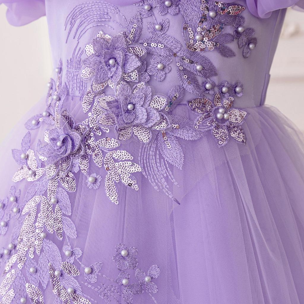 Sequin Princess Train Dress for Girls - Puffy Tulle Wedding and Evening Performance Dress