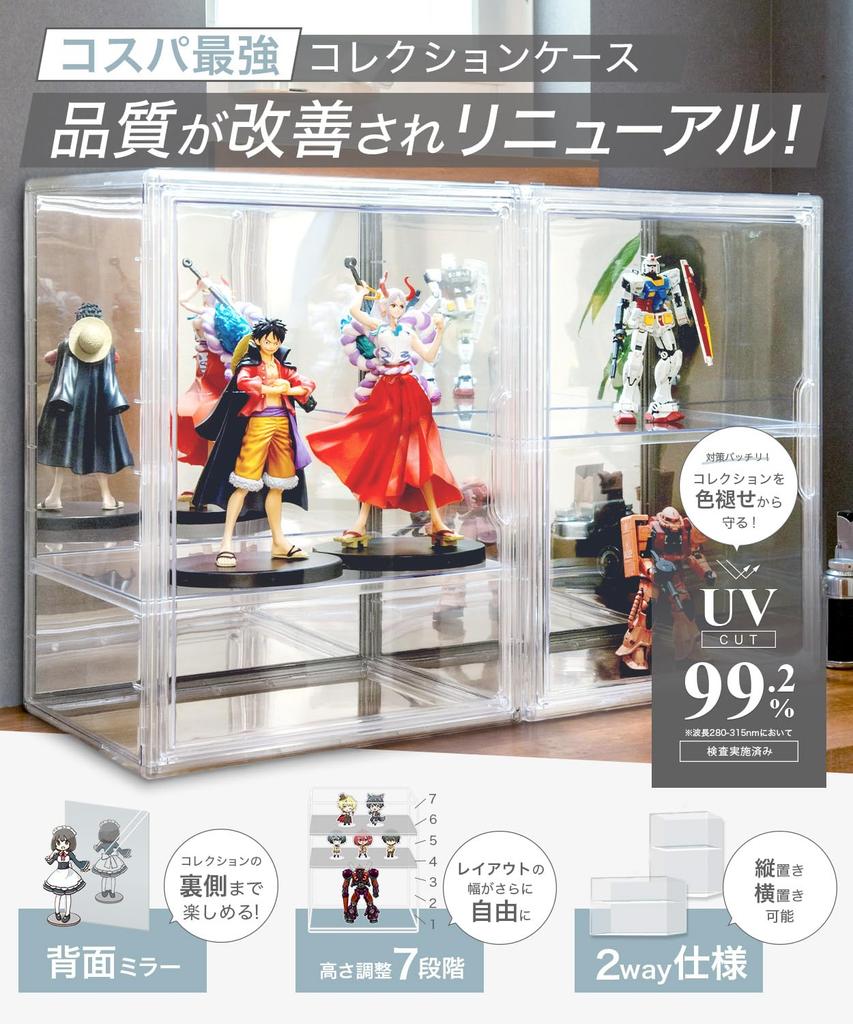 UV Protection Figure Collection Display Showcase with Mirrored Transparent Magnetic Easy Assembly Mirrored 99.2% Case, Case, Back, 7-Level Adjustment,