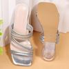 Ladies Shoes 2026 Open Toe Women's Slippers Plus Size Dress Slippers Women Crystal Square Toe High Chunky Heels Modern Sandals