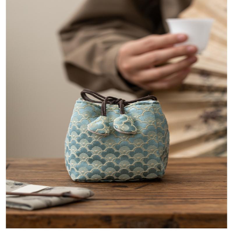 Tea Set Storage Bag Chinese Style Thickened Multi-Functional Teapot Cloth Pouch Protective Portable for Holiday Trips