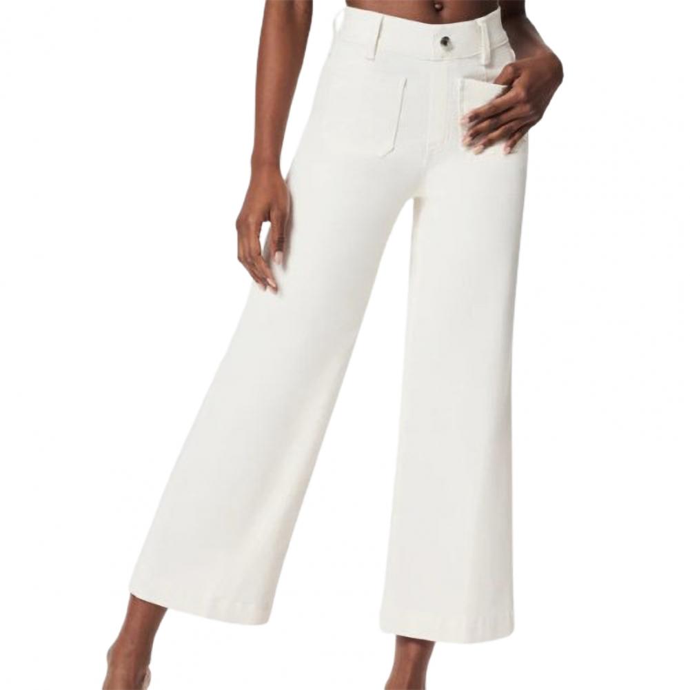 

Широкие джинсовые брюки, женские джинсы с высокой талией, расклешенным низом и множеством карманов, брюки в стиле ретро длиной до щиколотки для поездок на работу и обратно L белый