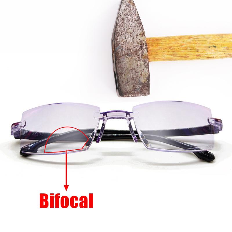 Men Rimless Reading Glasses Women Bifocal Far Near Anti Blue Light Glasses Magnification Eyewear Presbyopic Glasses Diopter