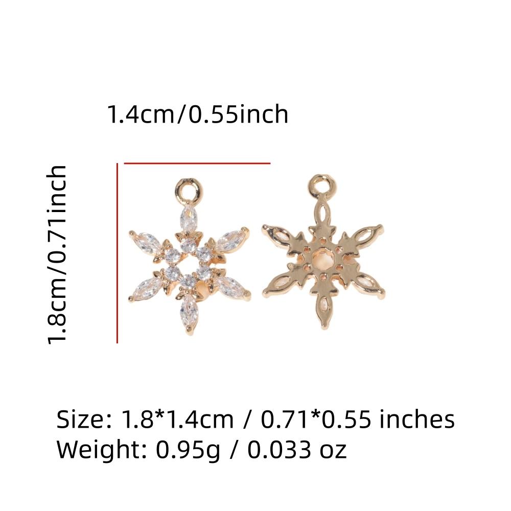 Golden Plated Copper Snowflakes Charms Pendants with Clear Zirconia, DIY Jewelry Making Supplies for Earrings Necklaces, Sweet Girly Gift for Women