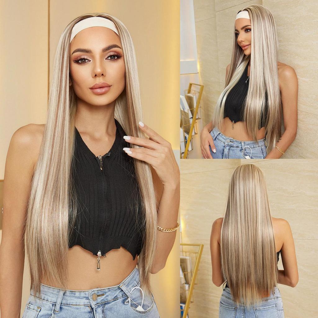 EASIHAIR Purple Synthetic Wigs for White Women Long Straight Headband Wigs Natural Hair Heat Resistant Daily Cosplay Fake Hair