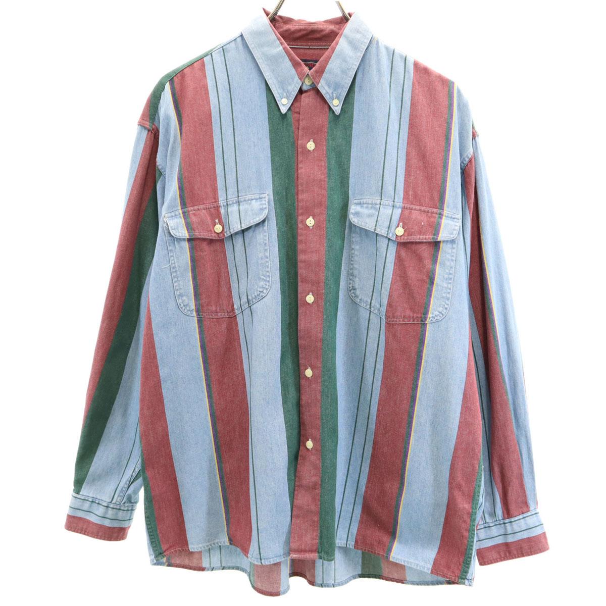 

CHAPS RALPH LAUREN 80-е винтажная многоцветная рубашка с полосатым узором, с длинным рукавом, хлопковая, мужская, б/у