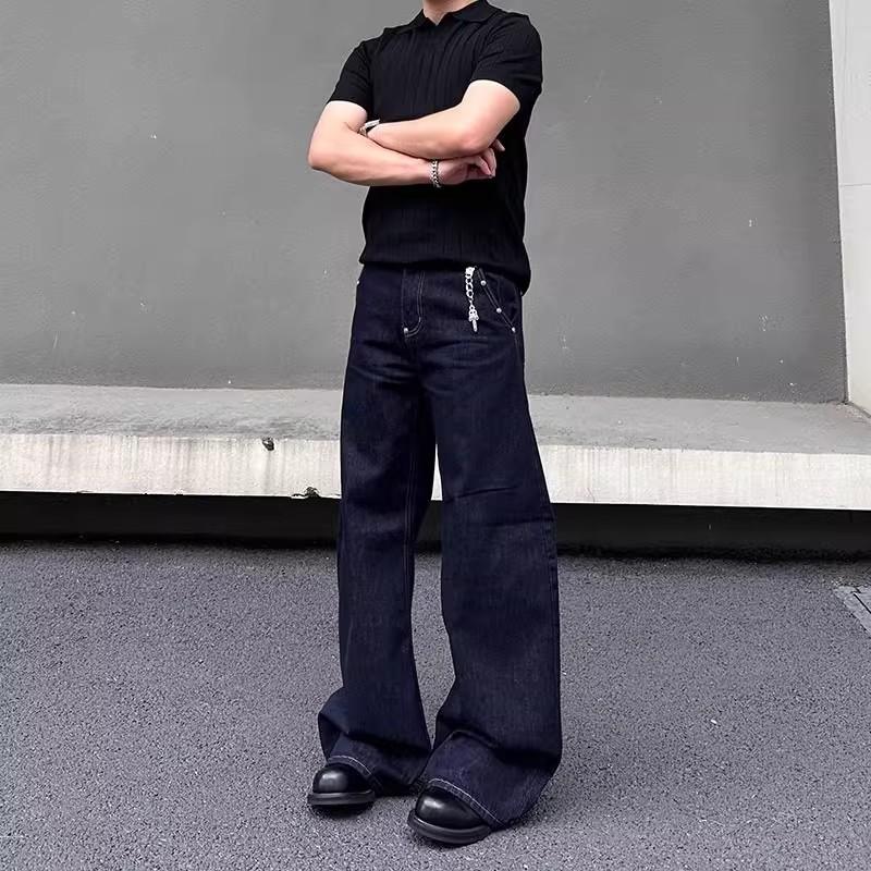 American retro scimitar jeans men's spring and autumn design sense straight micro-pull pants cleanfit wide-leg trousers