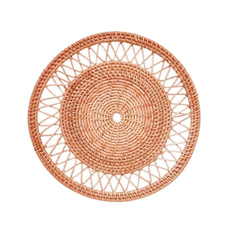 Artistic Handwoven Rattan Wall Hanging Flat Basket Nordic Styles Farmhouses Weave Rrnament Wall Decoration for Living Room