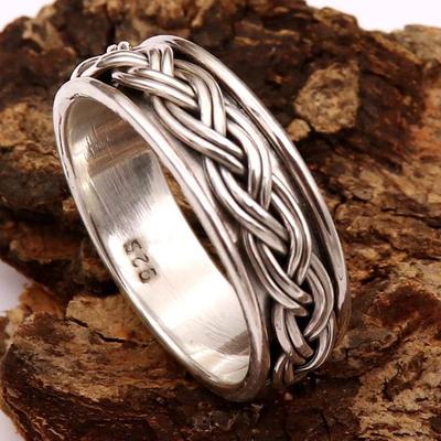 Beautiful Wide Band Ring, 925 Sterling Silver Ring, Meditation Spinner Ring, Stylish Jewelry, Twist Band Ring, Valentine's Day Gift,