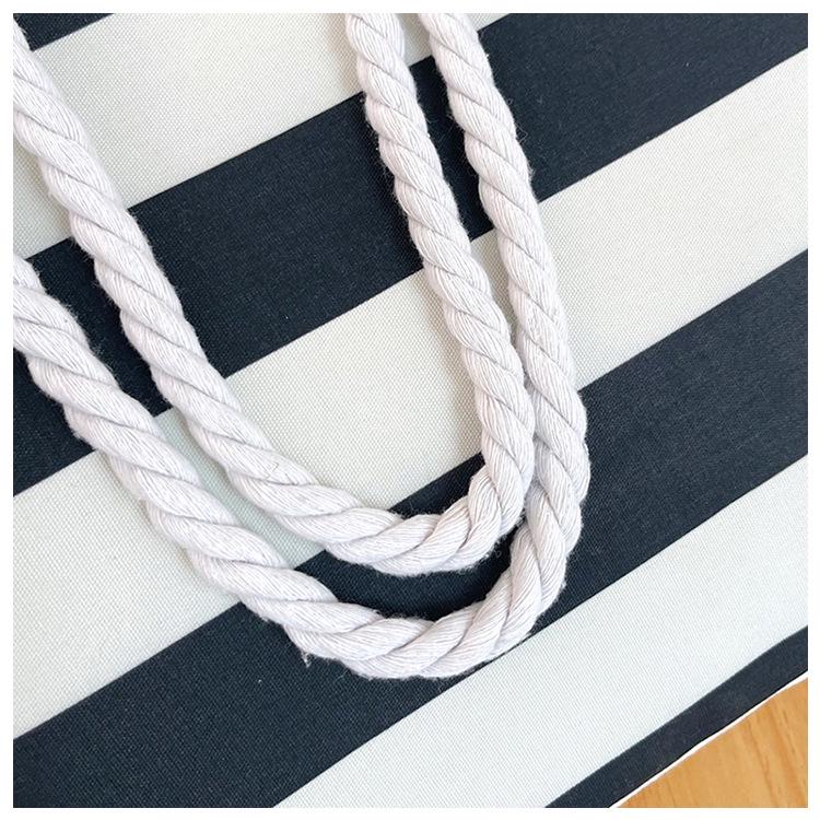 Versatile Striped Canvas Beach & Shopping Bag with Lightweight Cotton Rope Handles