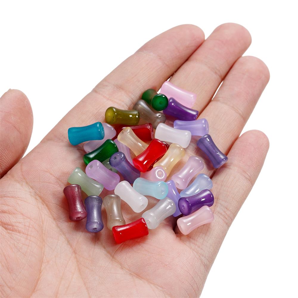 30Pcs 6.5x11.5mm Imitation Jade Bamboo Joint Charm Glass Loose Beads for DIY Handmade Jewelry Bracelet Necklace Making Supplies