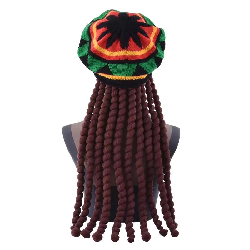 

Knit-Braid Hat Jamaican Bob Rasta Beanie Elastic Washable for Dreadlocks Wig Bob Marley Caribbean Fancy Dress & Beach Headwear кофейный