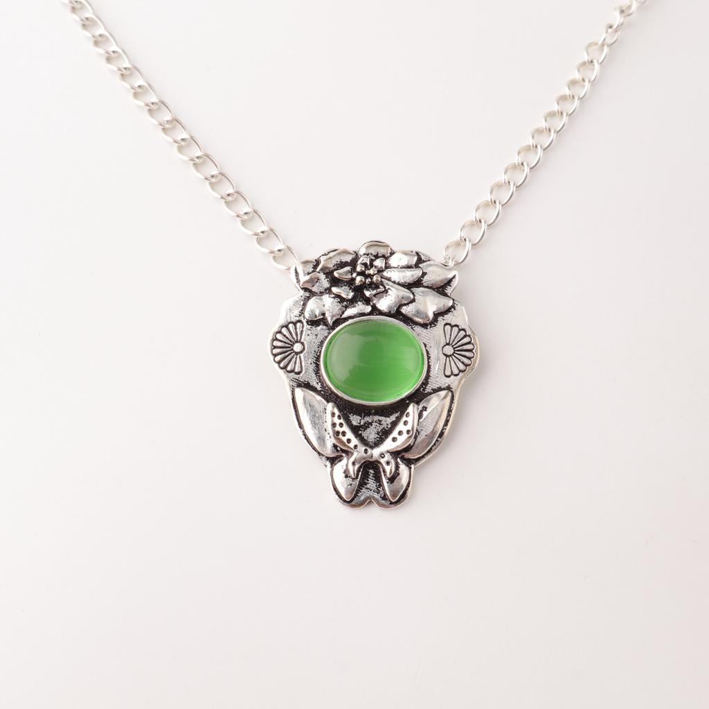 Grüner Katzenaugen-Edelstein 925 Sterlingsilber Schmuck Handgefertigter Schmetterlingsanhänger CP-6-43
