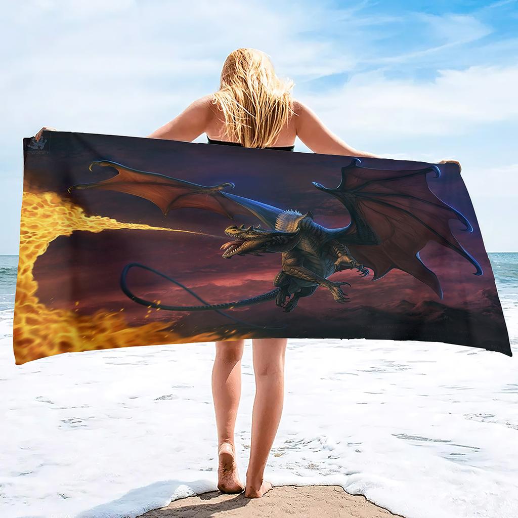 Bath Towel with Dragon Printed,Oversized Beach Towel Absorbent Soft Microfiber Pool Swimming Towels for Adults Teens Large Size