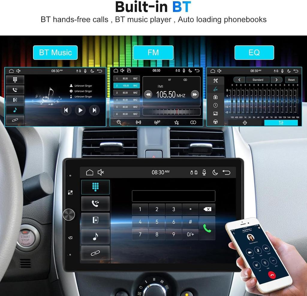 10.4' Car Stereo with Wireless CarPlay, Android Auto, Rotating Touch Screen, Bluetooth, FM, USB, TF, Backup Camera