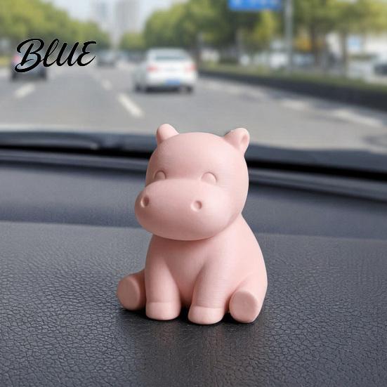 3D Printed Hippo Car Dashboard Figurines, Minimalist Pink Desktop Ornament with Small Statue Non-Slip Weighted Base, Cute Interior Decor, Kawaii