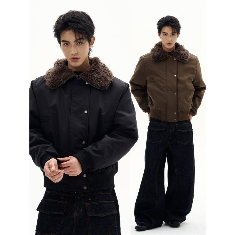 Kisko Winter American-Style Thickened Warm Fur Collar Oversized Jacket Cotton Coat Unisex Trendy Brand Design Padded Jacket