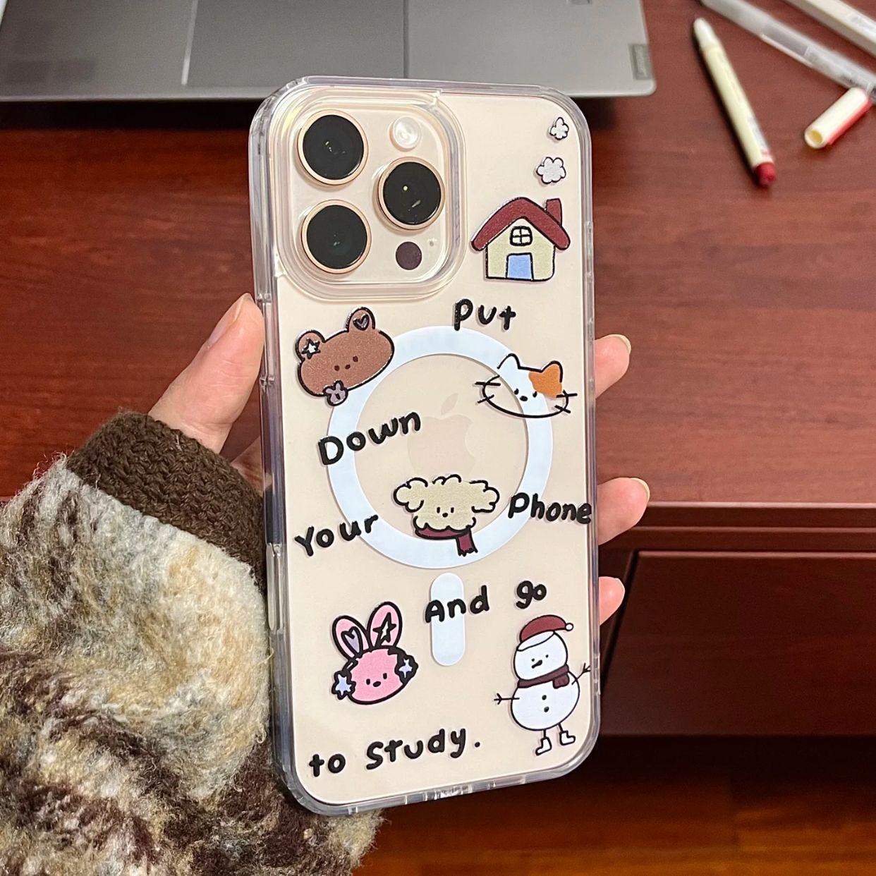 

Прозрачный чехол с магнитом в виде дома с животными и снеговиком для Apple iPhone 15 Pro Max/16/17 iPhone 17 Pro Max