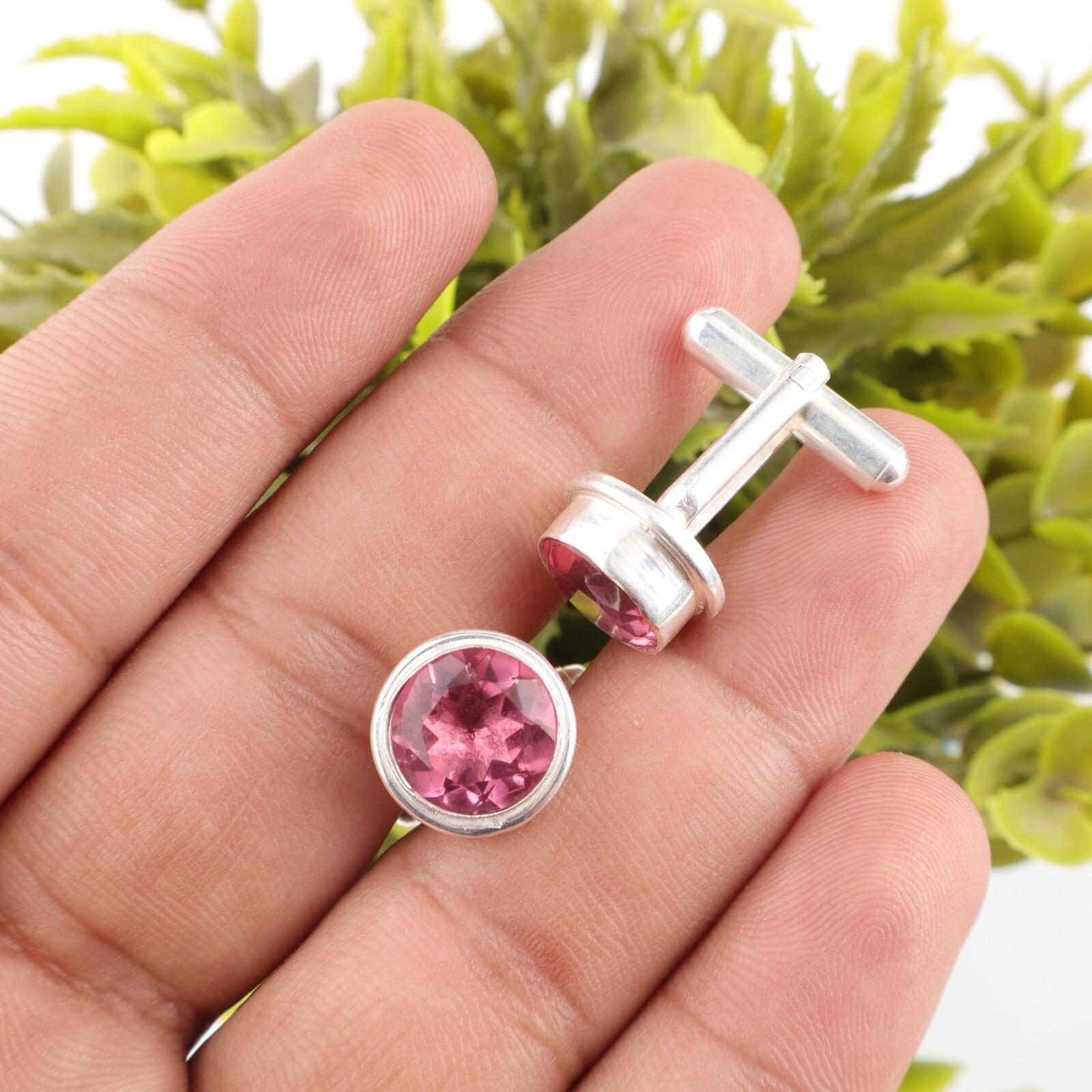 

Драгоценный камень Розовый Турмалин 925 Стерлинговое серебро Ручная работа Модные запонки 0,50 CL-4-11