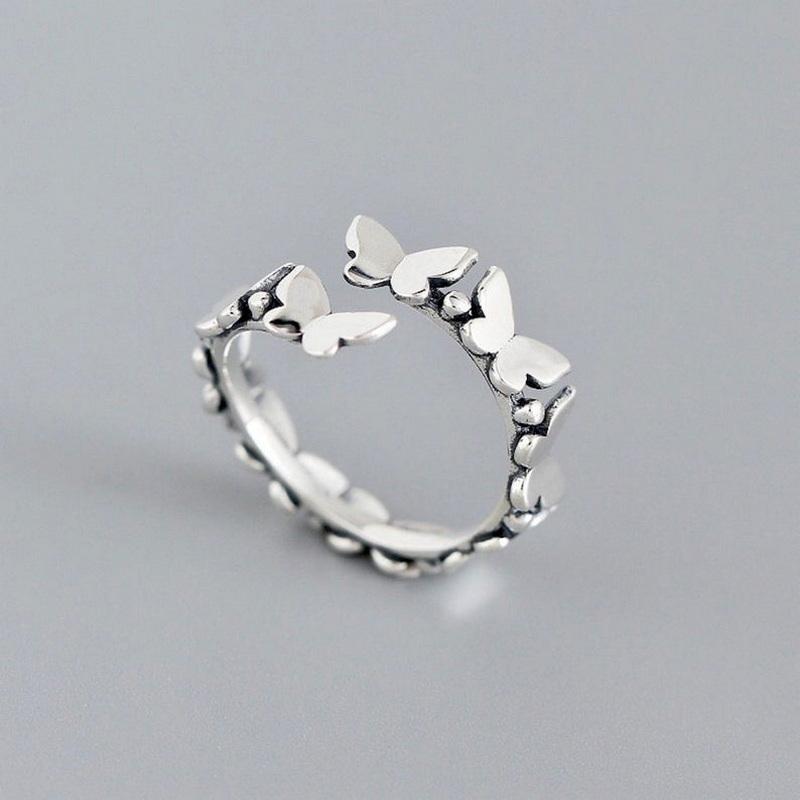Korean Style Angel Wings Ring Adjustable Rhinestone Finger Rings For Women Silver Color Female Party Birthday Jewelry Gift