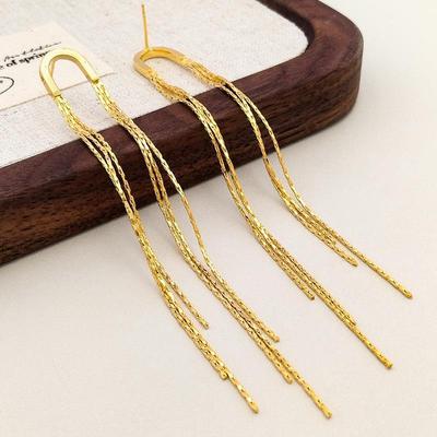 Brincos de borla de trigo banhados a ouro 18K - Design longo de alta qualidade para mulheres