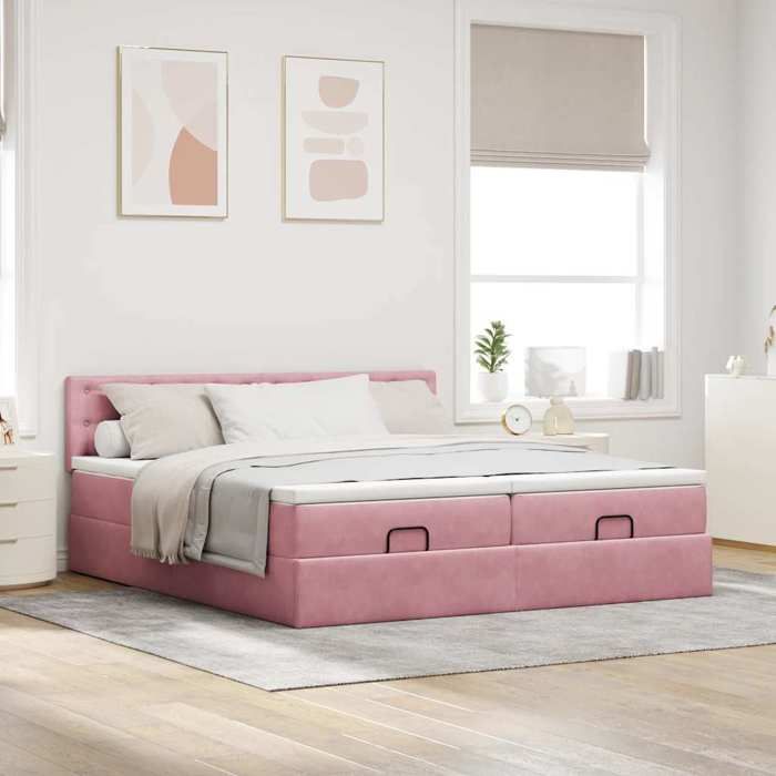 Maison Exclusive - Cadre de lit ottoman avec matelas rose 160x200 cm velours