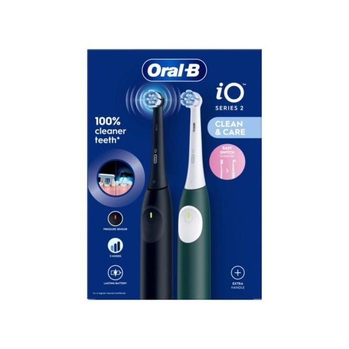 Brosse À Dents Électrique - Oral-B - iO 2 Duo - Noir Et Vert Forêt - 3 Modes - Doux Pour Les Gencives