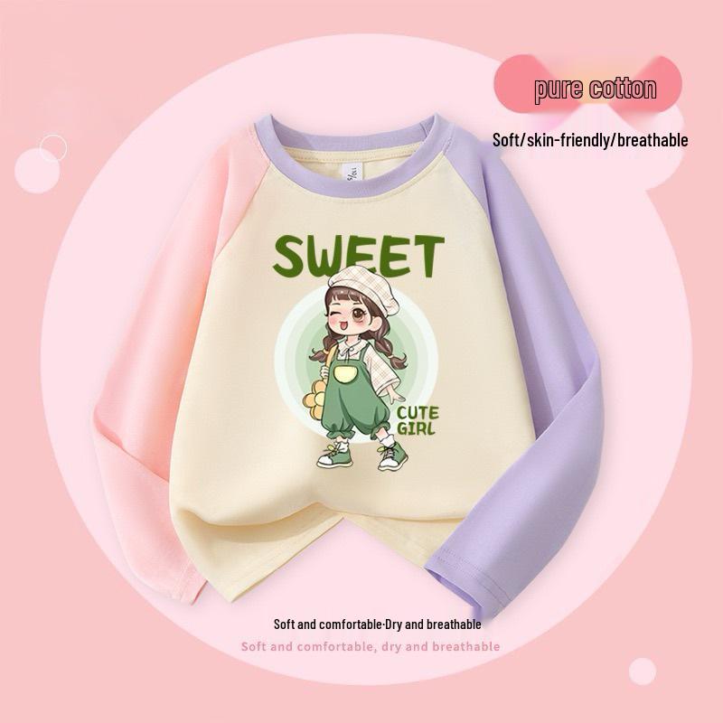 

Пуловер для девочек из чистого хлопка с рукавами реглан - Универсальный, свободного кроя для весны/осени 130 cm