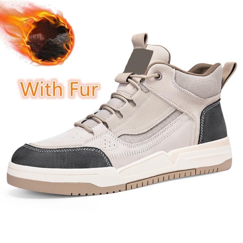 Outdoor Men's Winter Warm Boots Suede Leather High Top Shoes Anti-Slip Sole Cold Weather Ankle Boots Daily Wear Man Hiking Boots