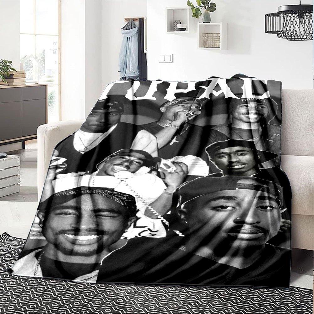 1pc 2PacHip Hop Blanket Soft Lightweight All Season Multi Purpose Throw for Sofa, Bed, Office & Picnics, French Style with Iconic Album Art & Quotes