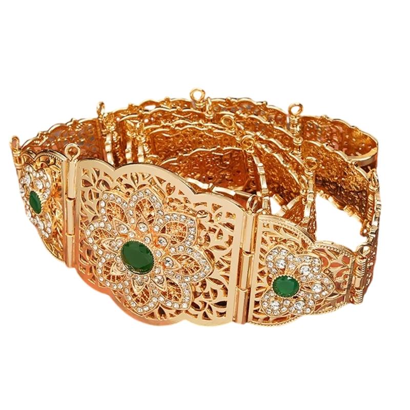 Decorative Corset Band Middle Eastern Metal Belt For Women Long Robe Caucasus Wasit Chain With Rhinestones Design