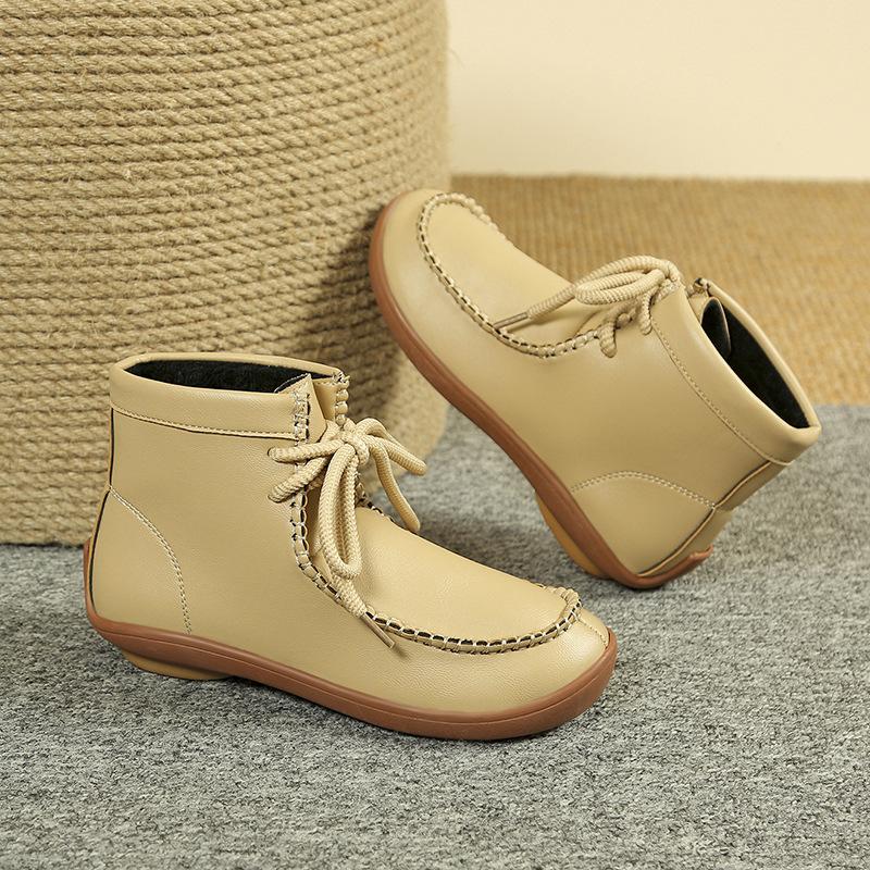 Dámské nadměrné sněhule s kulatou špičkou z PU, ležérní krátké holínky s plochou podrážkou ve stylu Martin, velikosti 36-43