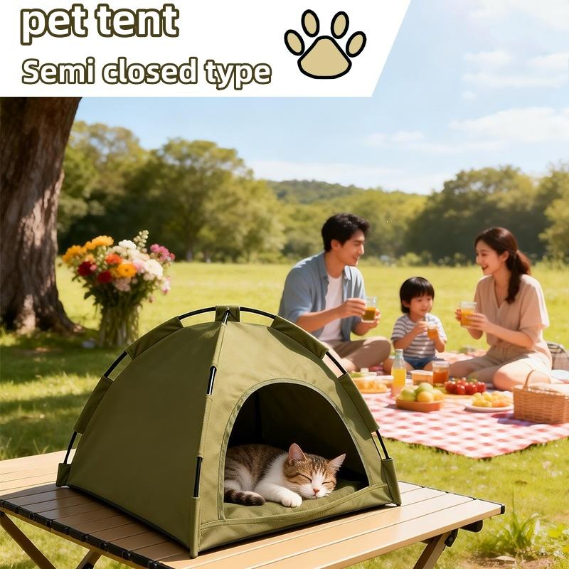 Pet Tent Bed Portable Canvas Semi Enclosed Cat House Removable Cat Sofa Basket Dog Cave Hut Cat Sleeping Bed Pet Supplies