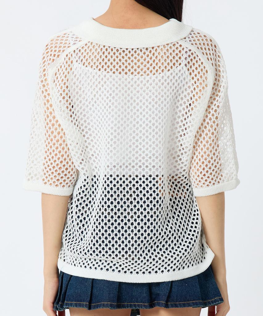 ANDTHEOTHER White Punched Collar Short Sleeve Knit
