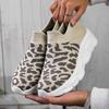 Spring New Large Size Women's Leopard Print Fly-woven Casual Sports Shoes Running Fashion Wide-headed Socks Shoes