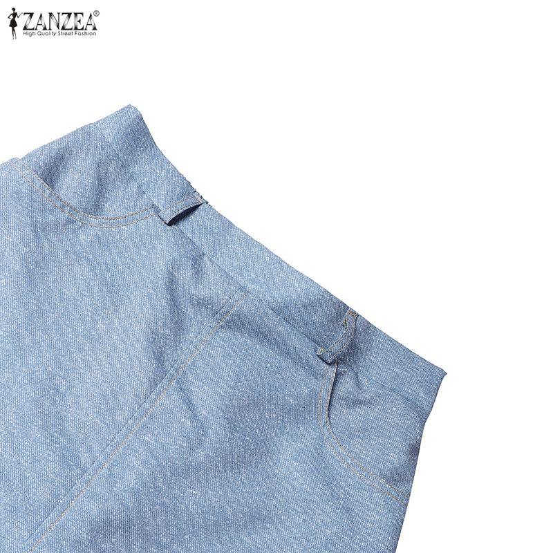 ZANZEA Fuste Florale Patchwork Casual pentru Femei cu Talie Elastică la Spate