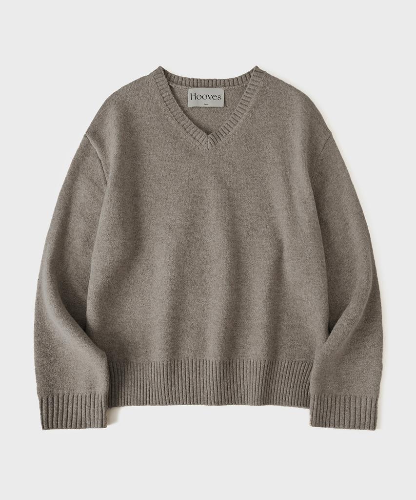 HOOVES Wool Blend V-Neck Crop Knit [Beige]