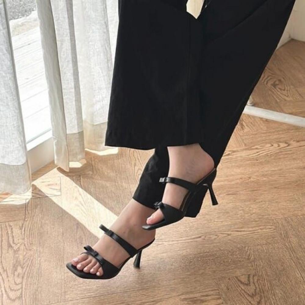 Melting Brown Women Ribbon Strap Slipper Heel