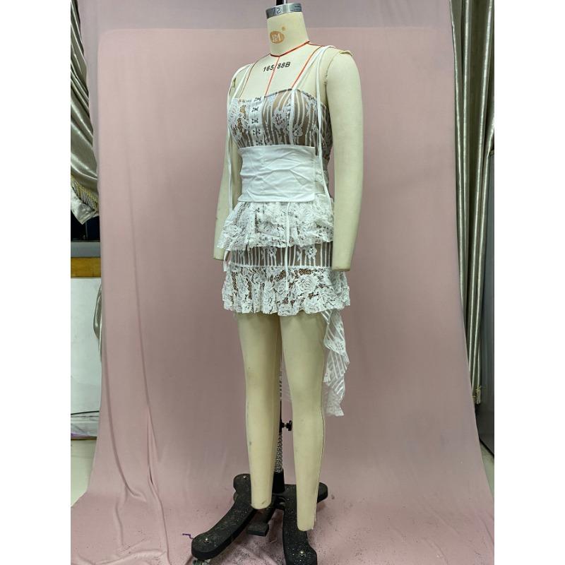 Women's Summer One-button Irregular Lace See-through Halter Dresses
