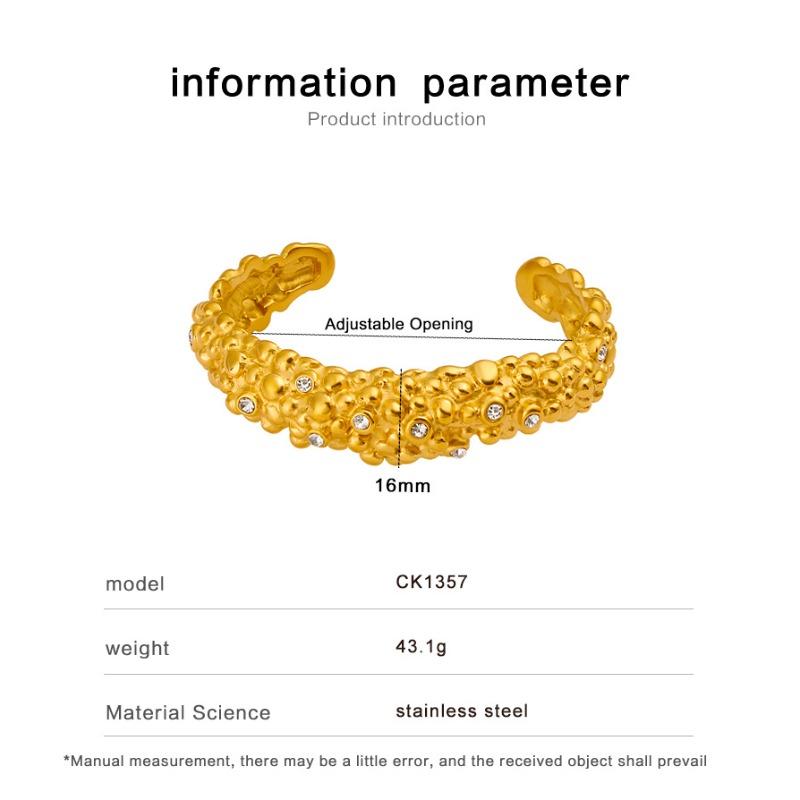 Crinkle zircon c-shape open bangle - 18k gold plated stainless steel, trendy and versatile jewelry