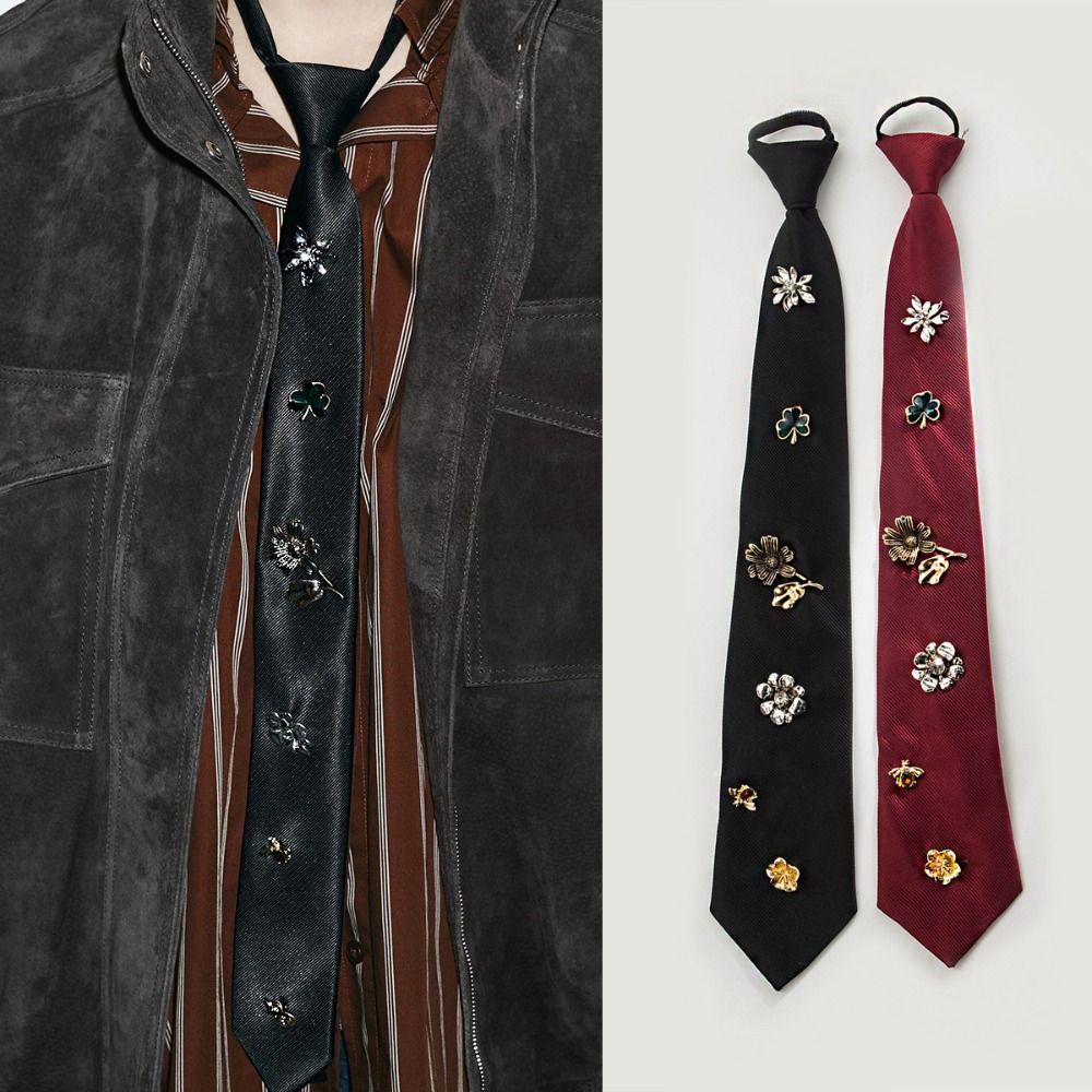 Czarny krawat z cyrkoniami koreańska dekoracja krawat do koszuli dekoracja odzieży krawat z kwiatem występ