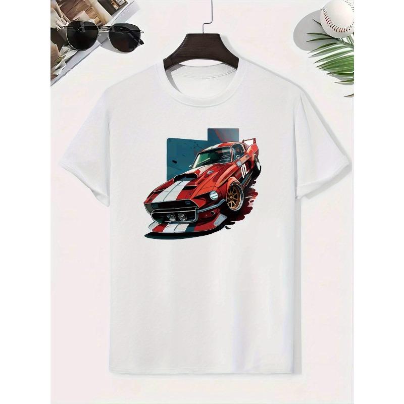 Kids Crew Neck Short Sleeve T-Shirt with Race Car Print 110 белый
