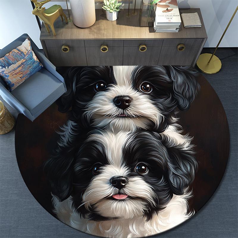 Shih Tzu Round Area Rug,Carpet Rug for Living Room Bedroom Sofa Playroom Decor,Non-slip Floor Mat